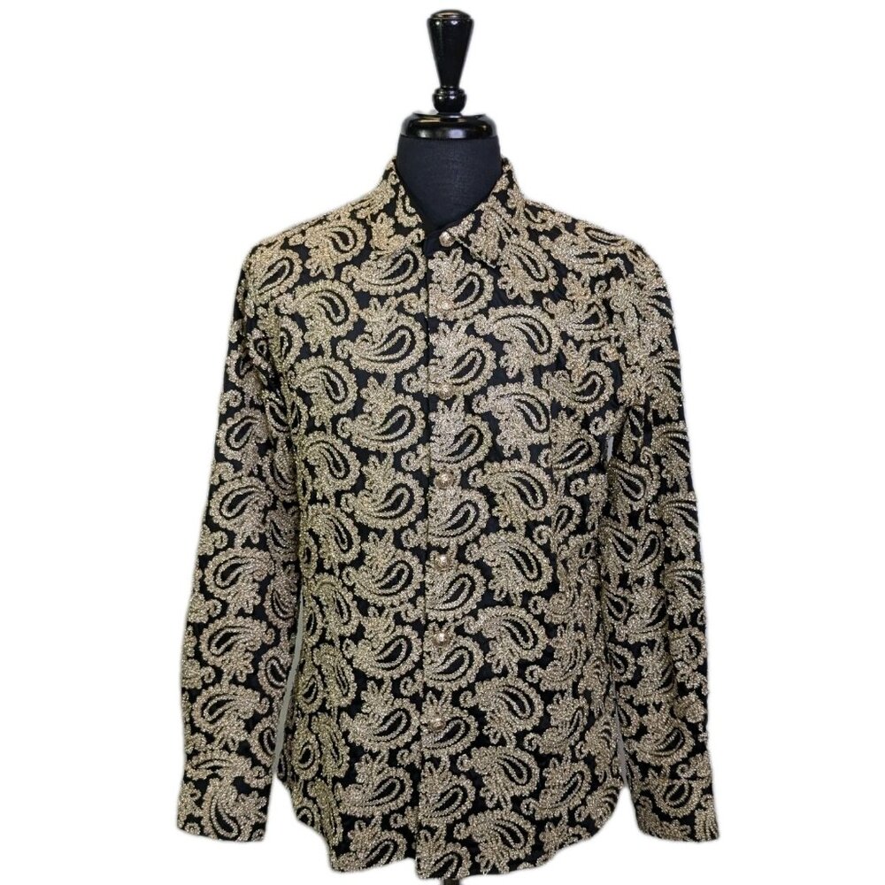 BARABAS Shirt Gold Braid Long Sleeve Metal Buttons LARGE SLIM FIT